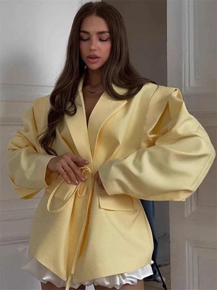 SOERA Leandra Wide Sleeves Belted Blazer - Jackets -  Yellow S