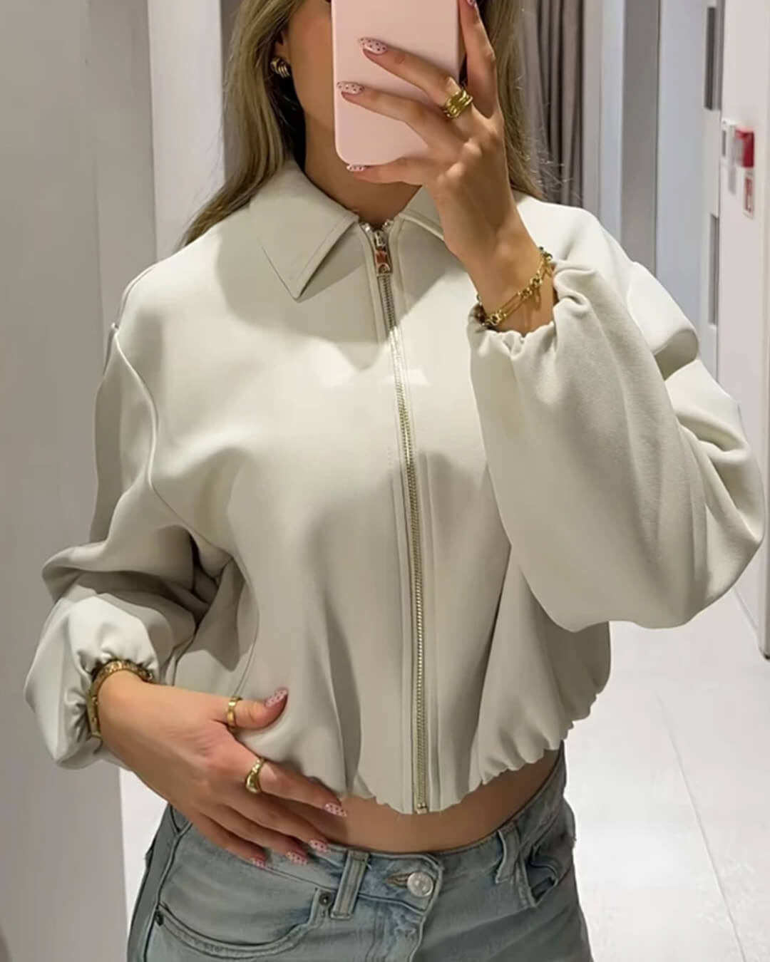 SOERA Midori Puff Sleeve Bomber Jacket - Jackets - 1005009867474745-;eT1775063644242685162 Ivory XS