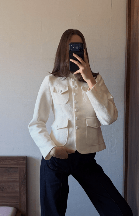 SOERA Ophelia Button Front Pocket Blazer - Jackets - 1005011568741680-;Eo1775244634482489492 White M