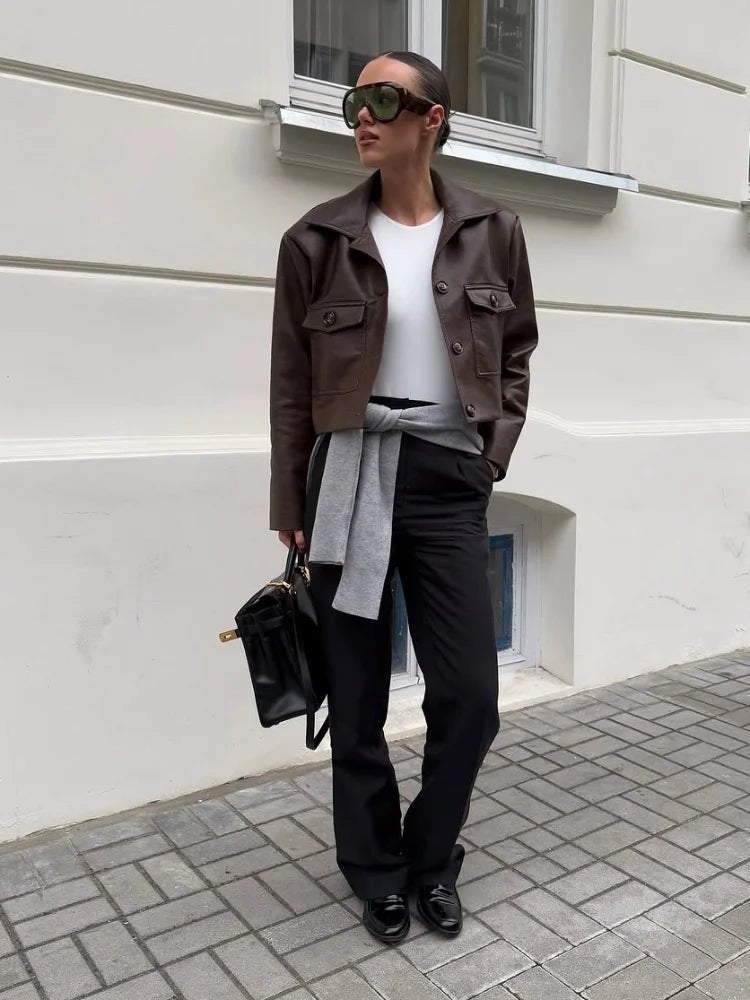 SOERA Rachelle Cropped Faux Leather Jacket - Jackets - 1005009685631106-;XH1776154514201392424 S