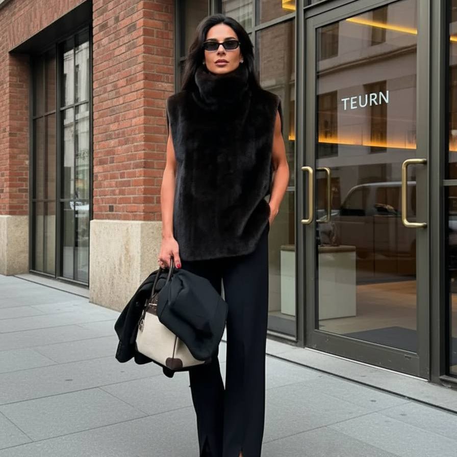 SOERA Rina Faux Fur Turtleneck Vest - Jackets - kL1765714530914478151 Black