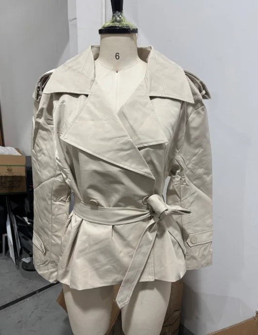 SOERA Sandy Lace Up Short Trench Coat - Jackets - 1005010782864095-;BA1773321573223744397 Dark Blue XS