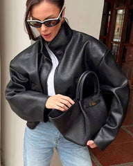Zip Zip-Up-Jacke aus veganem Leder