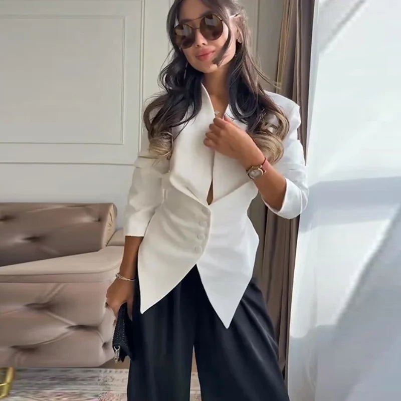 SOERA Tricia Structured Shoulder Cinched Blazer - Jackets - 1005011660132024-;bM1772045930019781743 White S