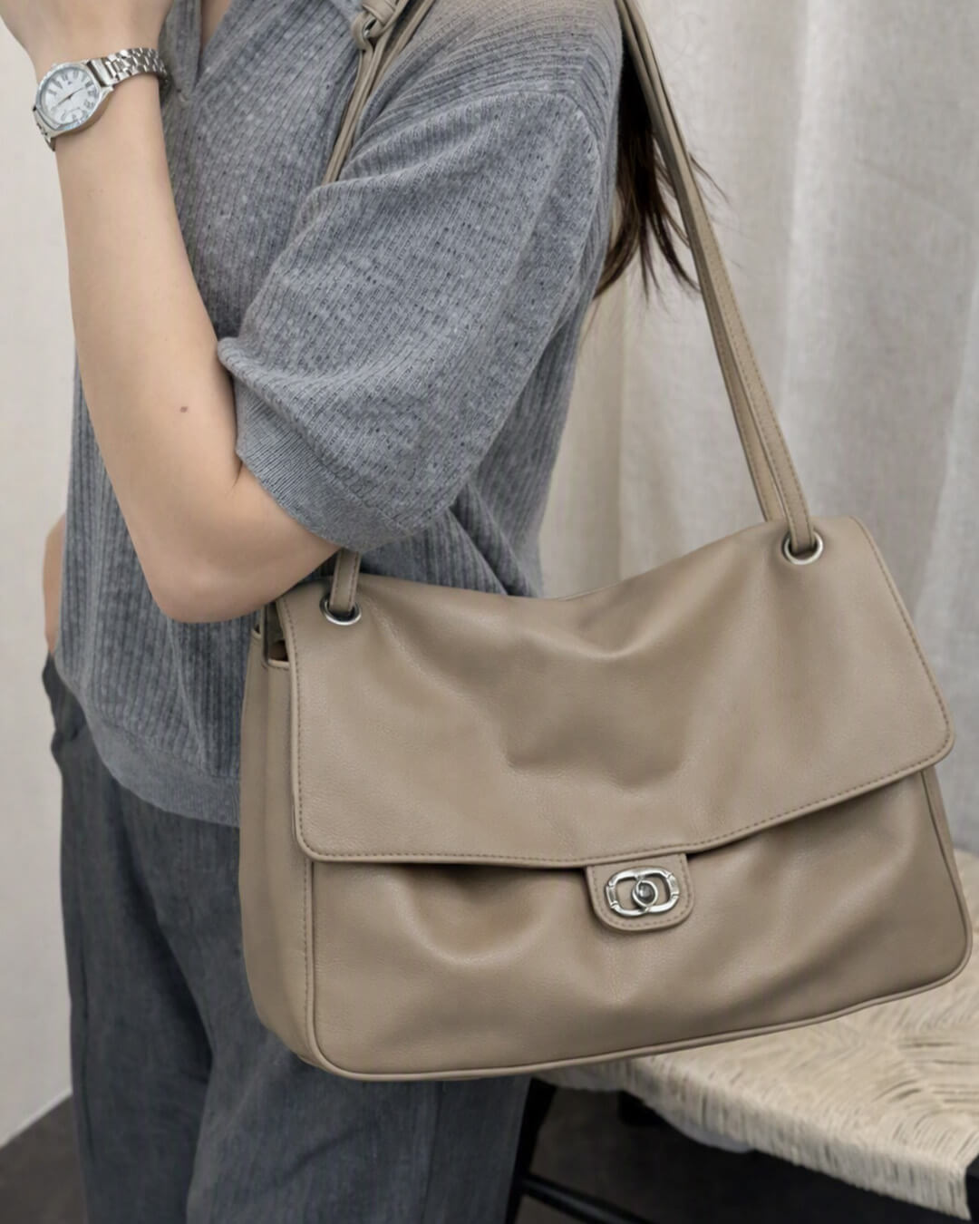 SOERA Josie Buckle Flap Shoulder Bag -  Black 36×24×11 cm