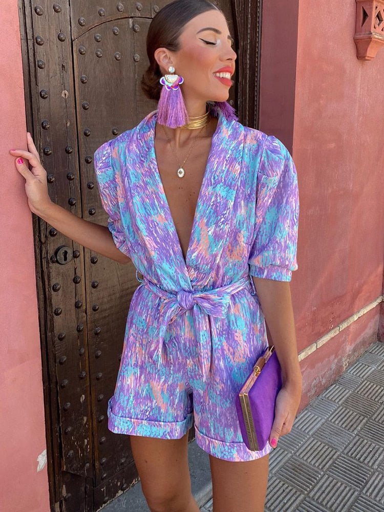 SOERA Bianca Festival Print Belted Playsuit - Jumpsuits & Rompers -  Purple M