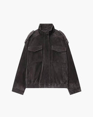 Marianne Kunstvelours-Jacke mit Hochkragen und Taschen