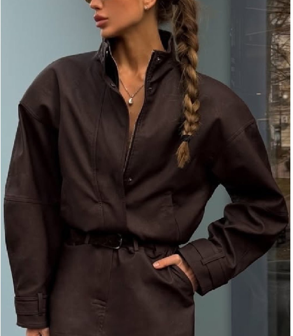 SOERA Lara Suede Cropped Coat & Mini Skirt Set - Matching Set - SOERA-200323-BRO-S-19363 Cropped Coat & Mini Skirt Set Brown