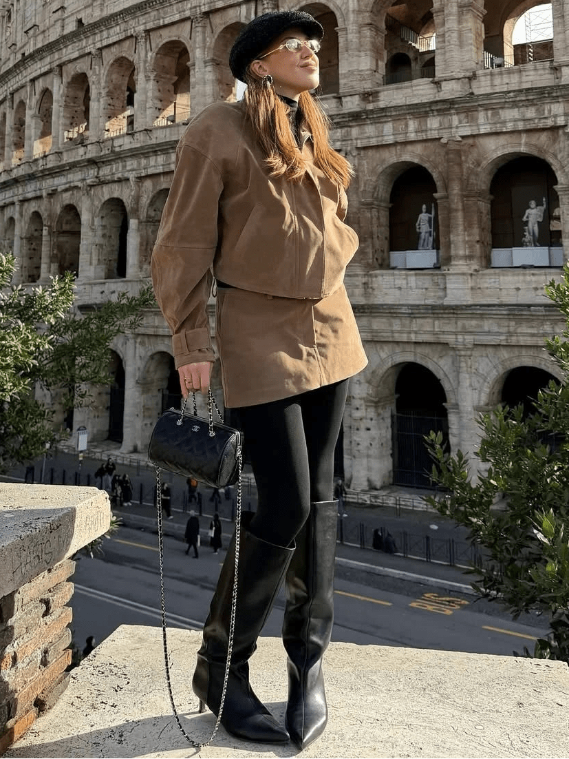 SOERA Lara Suede Cropped Coat & Mini Skirt Set - Matching Set - SOERA-200323-KHA-S-21059 Cropped Coat & Mini Skirt Set Beige