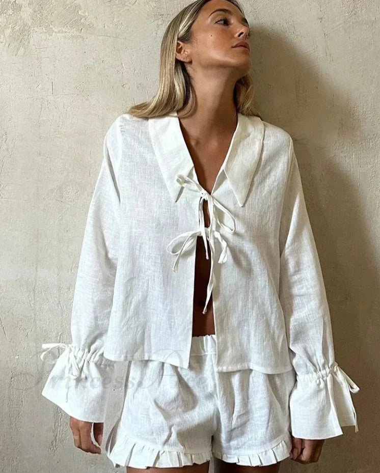 SOERA Bianca Stylish Cotton Two Piece Set - Matching Sets -  White S