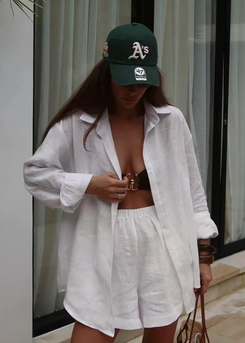 SOERA Camille White Linen Shirt and Shorts Set - Matching Sets -  White Set L