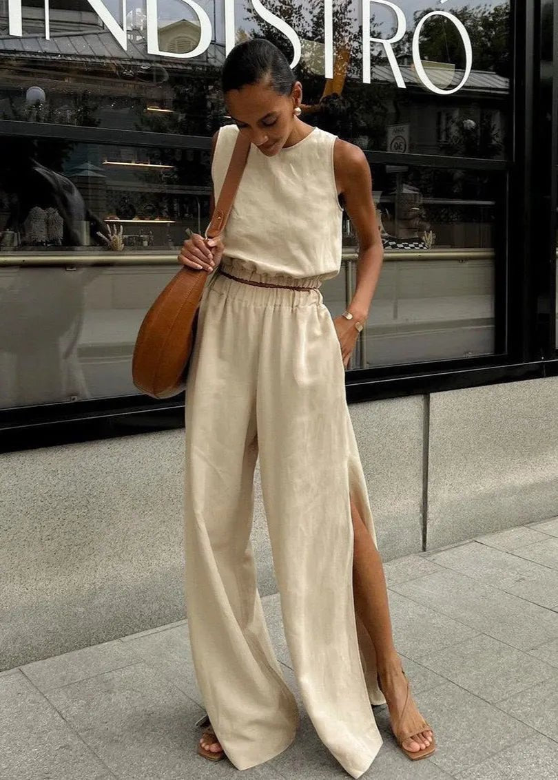 SOERA Celeste Wide-Leg Palazzo Set - Matching Sets -  Beige S