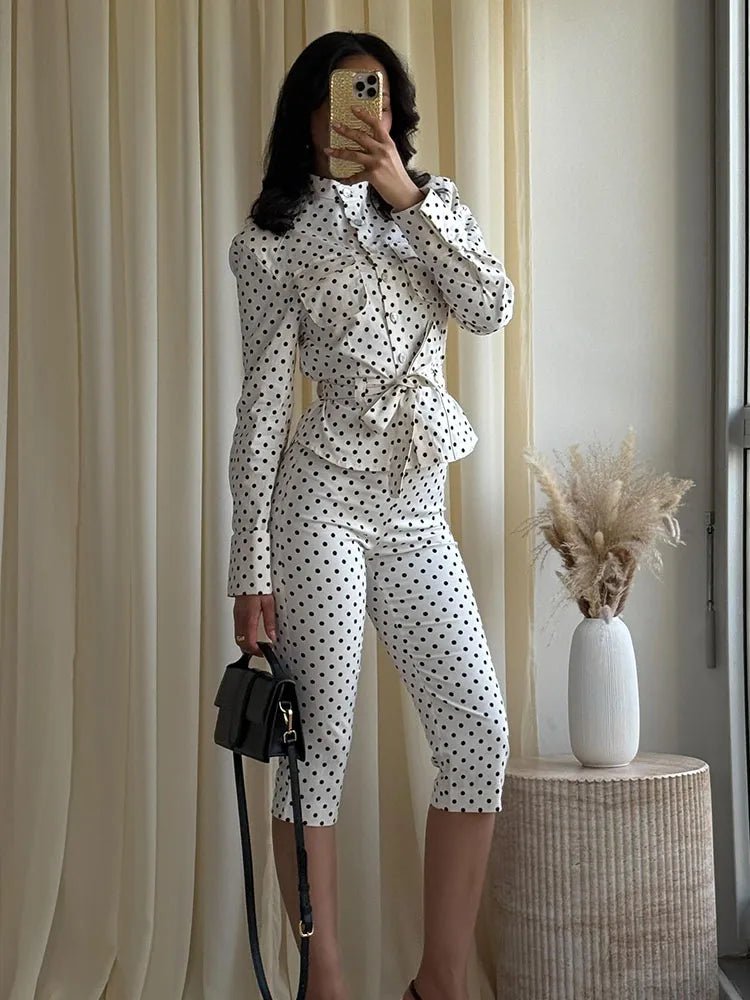SOERA Cherry Polka Dot Jacket Capri Pants Set - Matching Sets - 1005011848112484-;Ly1775031592085779176 Set XS