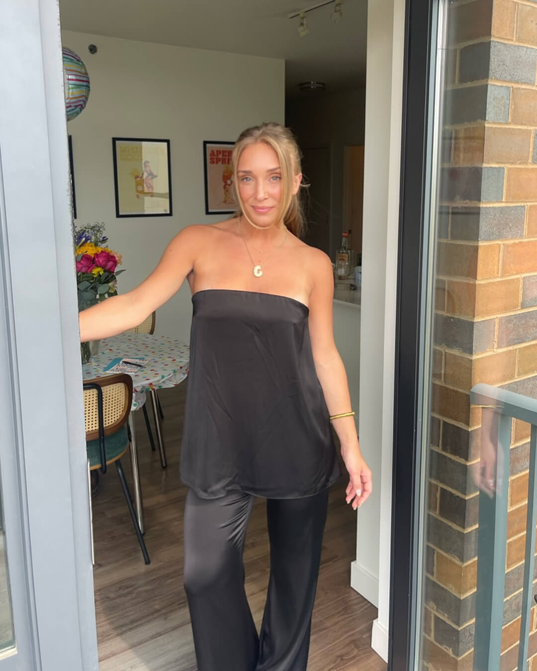 SOERA Claudine Satin Bandeau Pants Suit - Matching Sets - qC1774004001182668715 Black M