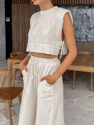 Delfina Leinen Crop-Top Zweiteiler-Set