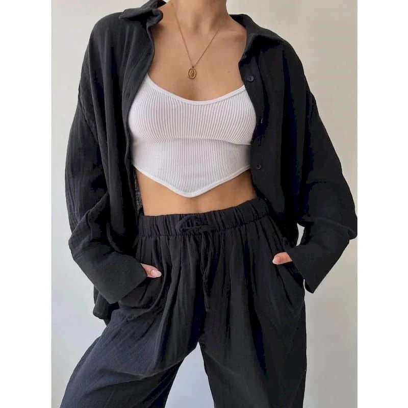 SOERA Frances Lapel Long Sleeve & Pants Set - Matching Sets - 1005009887708935-;hm1776125343195652404 Black S