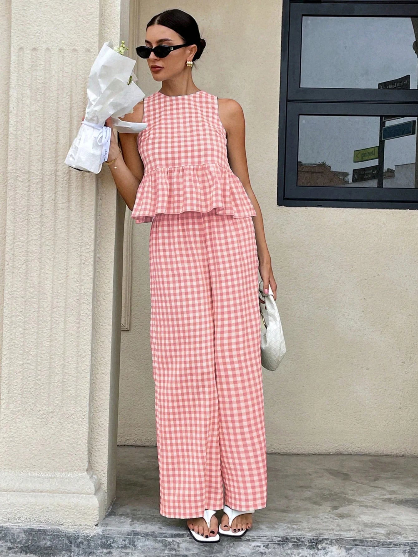 SOERA Mei Lattice Ruffled Two-Piece Set - Matching Sets -  Pink S