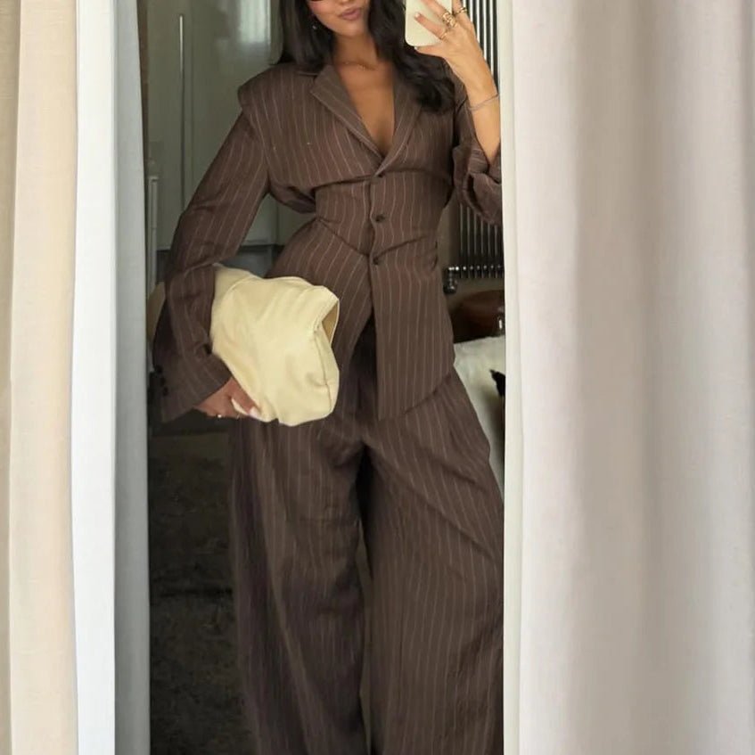 SOERA Melanie Pinstripe Pant Suit - Matching Sets - 1005010003509570-;No1770053337242233491 Pants XS