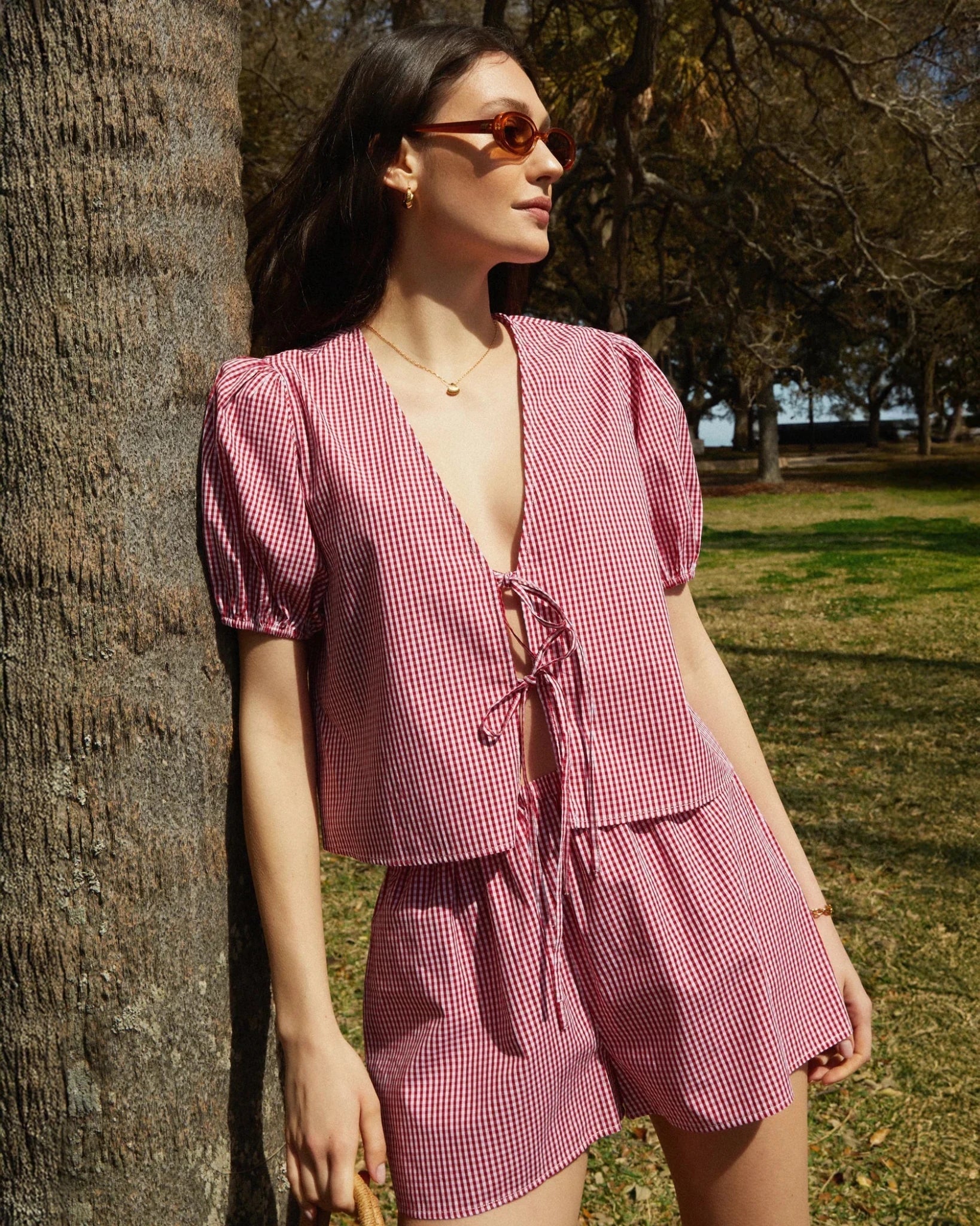SOERA Salma Plaid Tie-front Two-Piece Set - Matching Sets -  Purple XS
