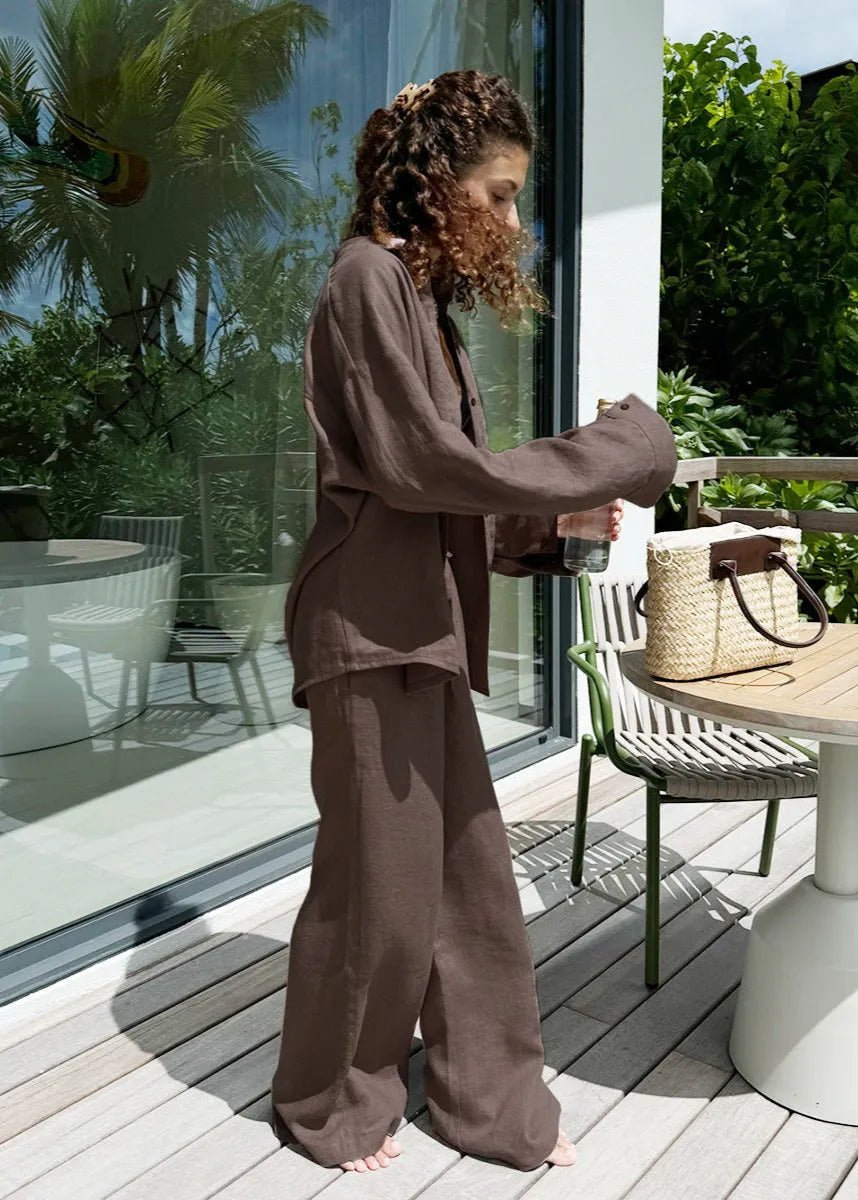 SOERA Sophia Cotton Shirt & Lounge Pants Set - Matching Sets -  White S