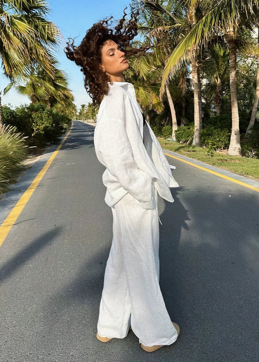 SOERA Sophia Cotton Shirt & Lounge Pants Set - Matching Sets -  White S