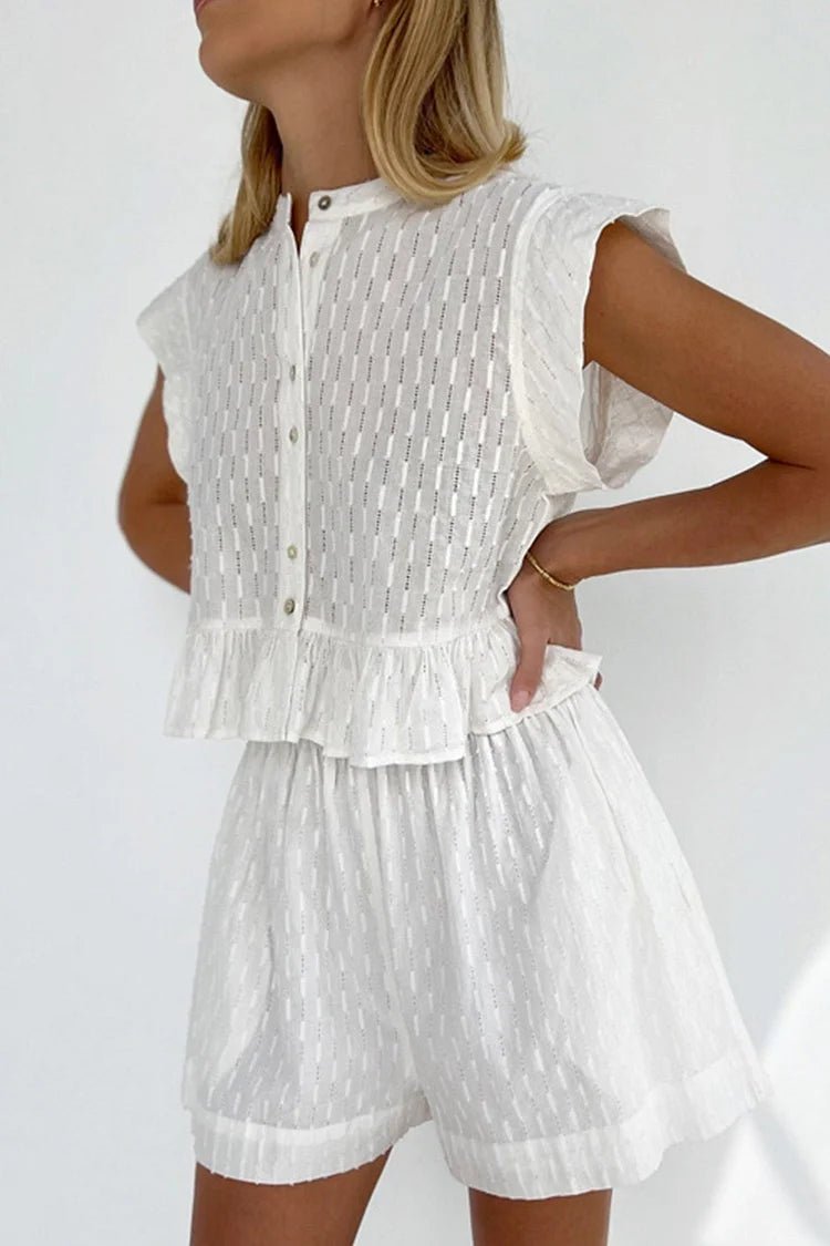 SOERA Tanya Ruffled Short Sleeve Shorts Set - Matching Sets - 1005009280857901-;RL1776063225140683664 White S
