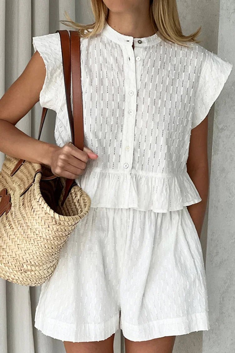 SOERA Tanya Ruffled Short Sleeve Shorts Set - Matching Sets - 1005009280857901-;RL1776063225140683664 White S