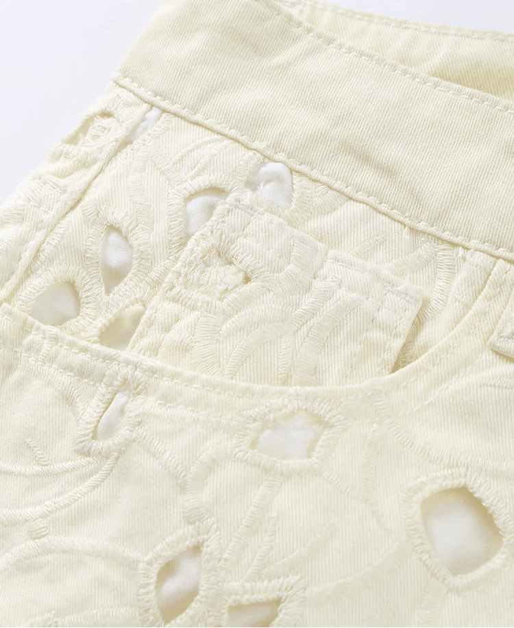 SOERA Anais Hollow - Out Denim High Waist Straight Jeans - Pants -  Beige S