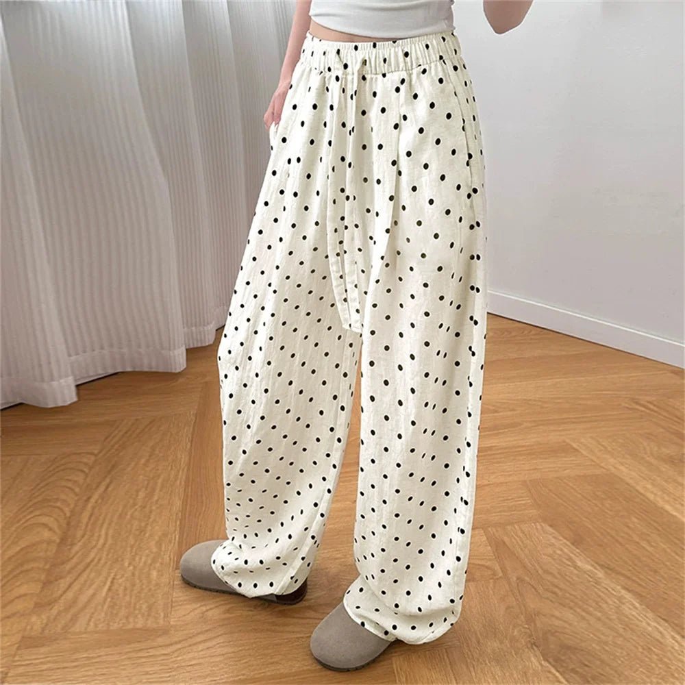 SOERA Elizabeth Polka Dot Wide Leg Linen Pants - Pants - 1005009521697370-;AZ1774621567945156014 White S