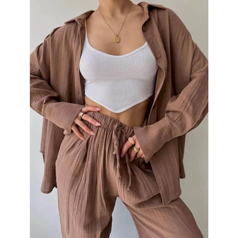SOERA Frances Lapel Long Sleeve & Pants Set - Set - 1005009887708935-;xm1776125343200793760 Brown S