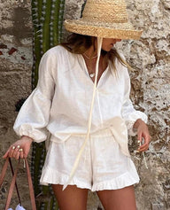 Luna Langarm-Rüschen-Shorts-Set