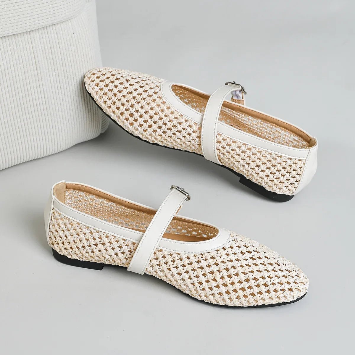 SOERA Beatrice Hollow Weave Mary Jane Flats - Shoes -  Beige 37