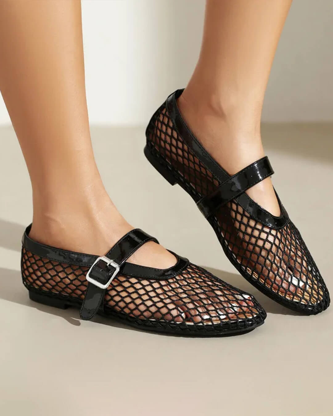 SOERA Bianca Buckled Mesh Ballet Flats - Shoes -  Black 35