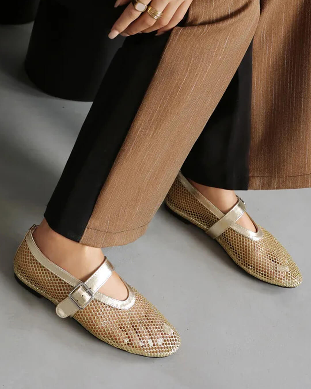 SOERA Bianca Buckled Mesh Ballet Flats - Shoes -  Gold 36