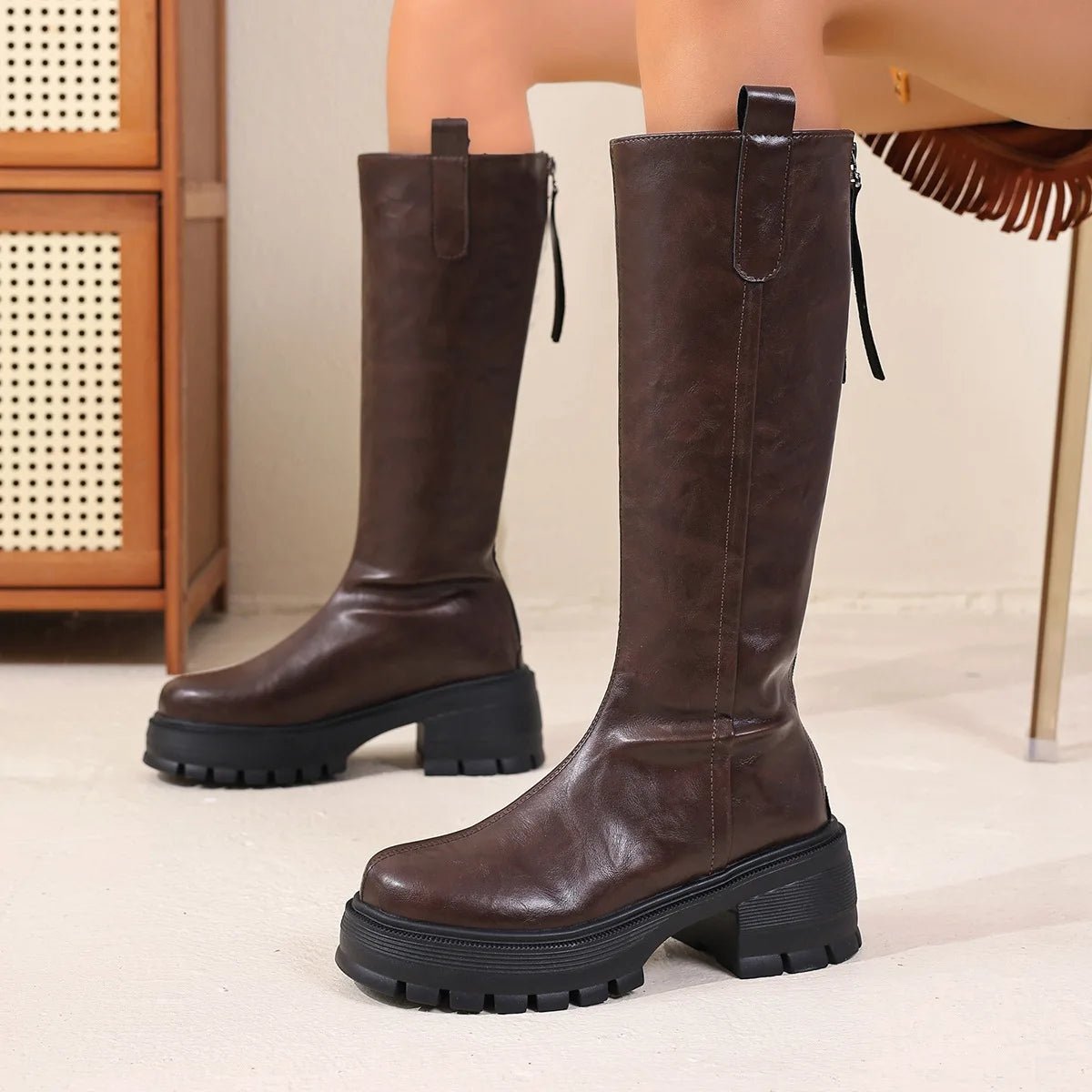 SOERA Feliz Knee High Leather Boots - Shoes - 3256809919579161-;Ww1765284568929485499 Black 35