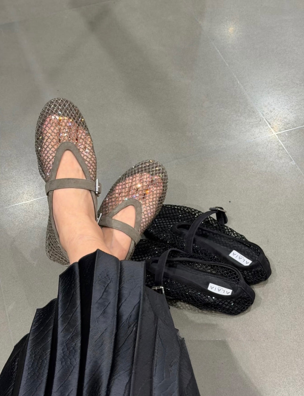 SOERA Jessica Rhinestone Mesh Ballet Flats - Shoes -  Gray 37