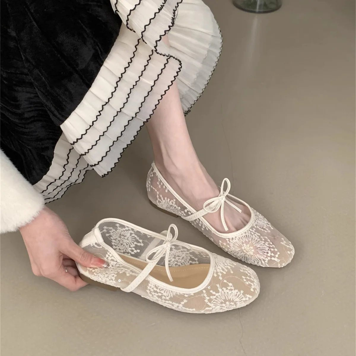 SOERA Saskia Embroidered Mesh Ballet Flats - Shoes -  Black 36