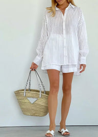 Bridget Gestreiftes Baumwoll-Hemd und Shorts Set