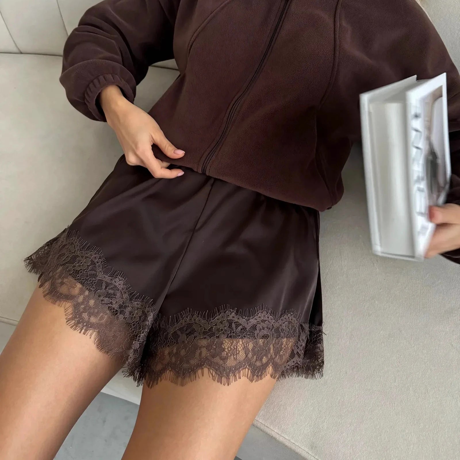 SOERA Suzette Lace Satin Shorts - Shorts - 1005010682962242-;IK1770053336657859204 Apricot S