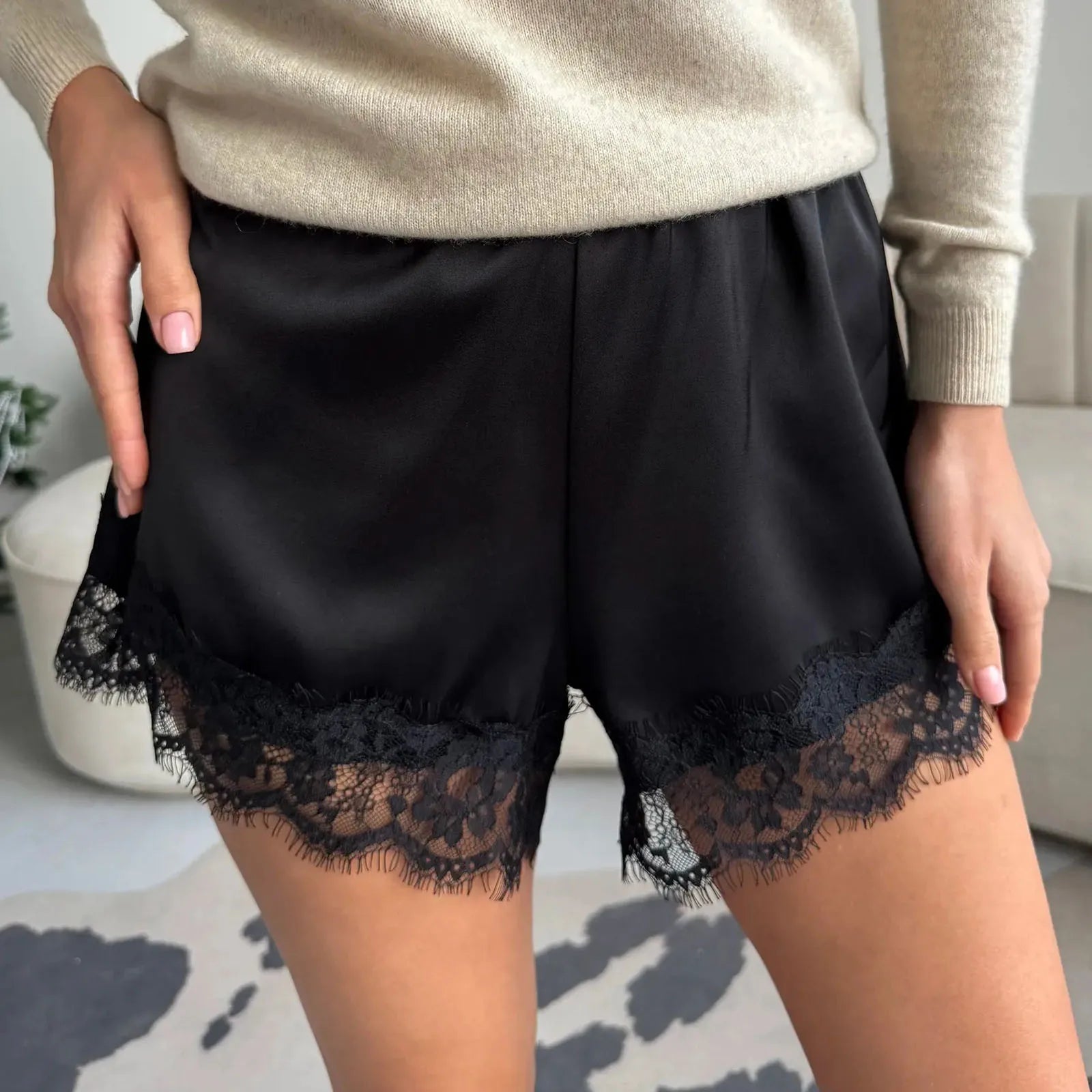 SOERA Suzette Lace Satin Shorts - Shorts - 1005010682962242-;Kg1770053336657696916 Black S