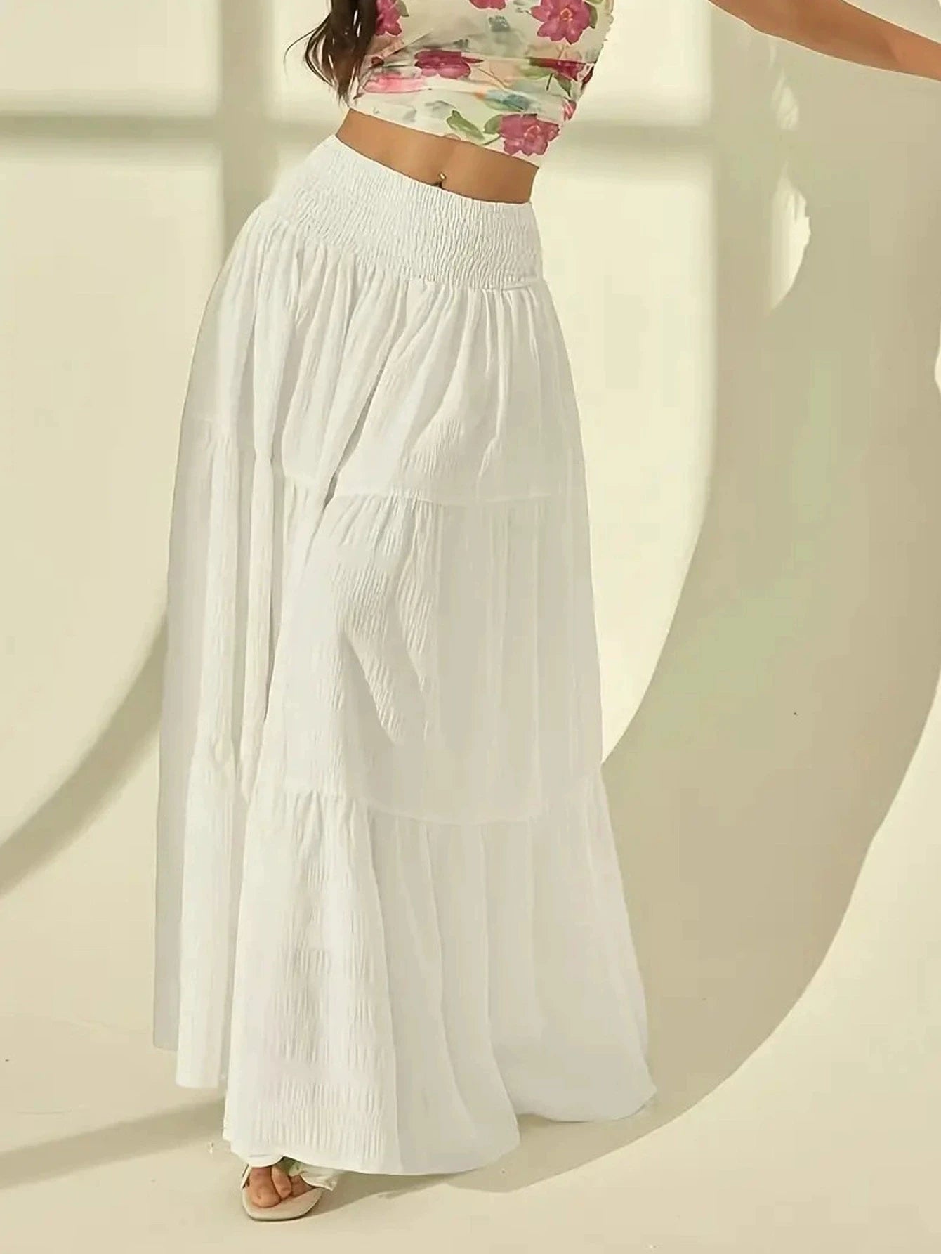 SOERA Calla Tiered Maxi Skirt Elastic Waist - Skirt -  White S