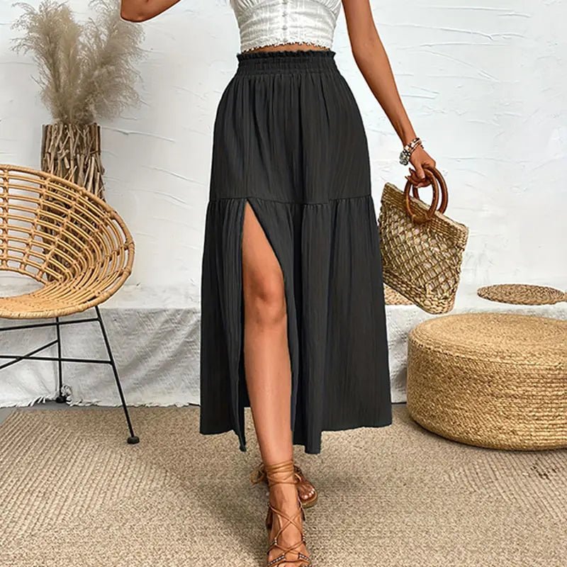 SOERA Maia Bohemian Midi Ruffle Skirt - Skirt -  Black S