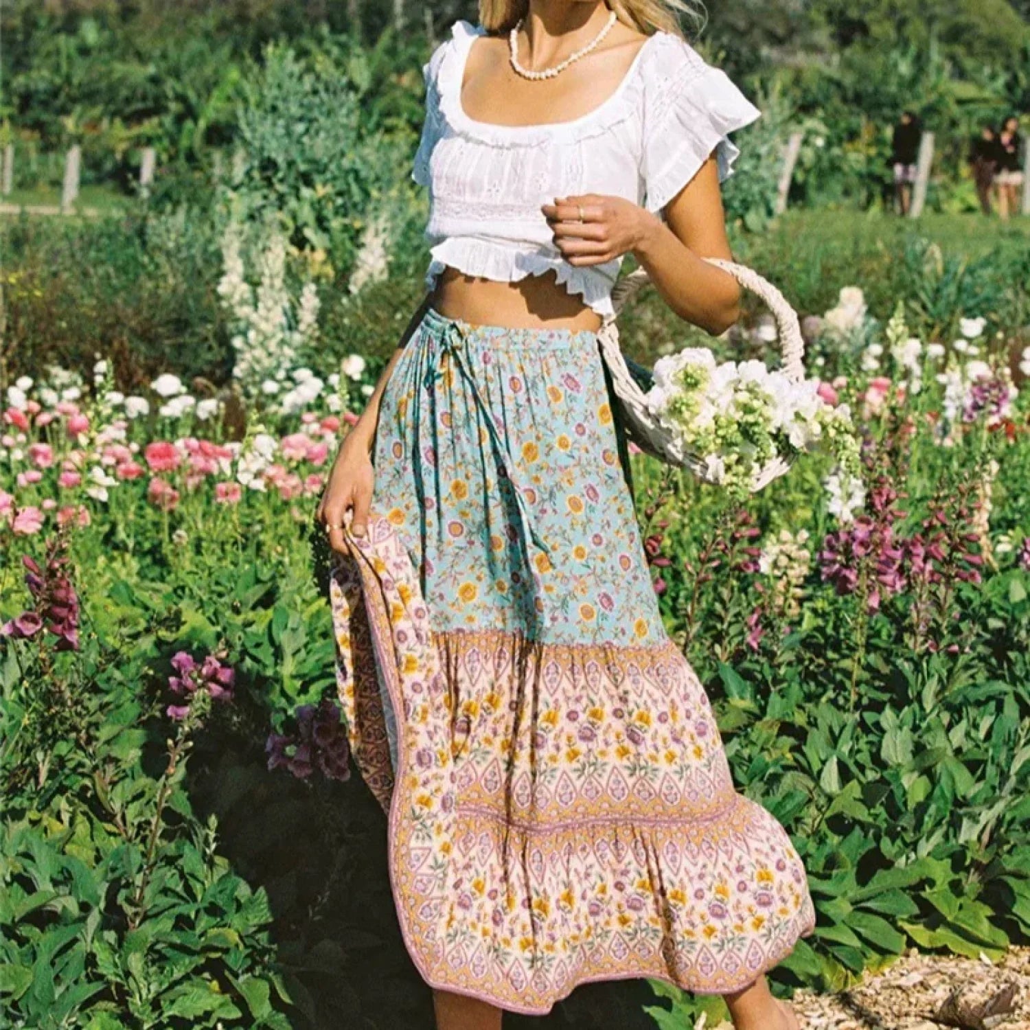SOERA Bianca Floral Print Boho Beach Skirt - Skirts -  Green S