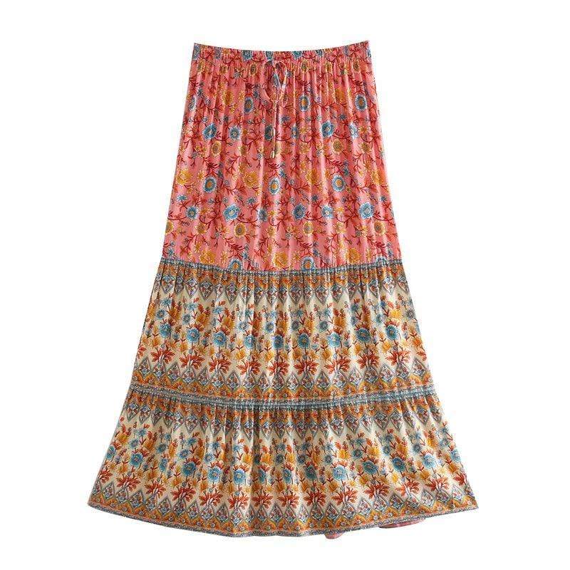 SOERA Bianca Floral Print Boho Beach Skirt - Skirts - SOERA-659267-PIN-S-24547 Pink S