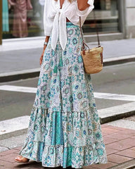 Celeste fließender Boho-Rock mit Print und Rüschensaum