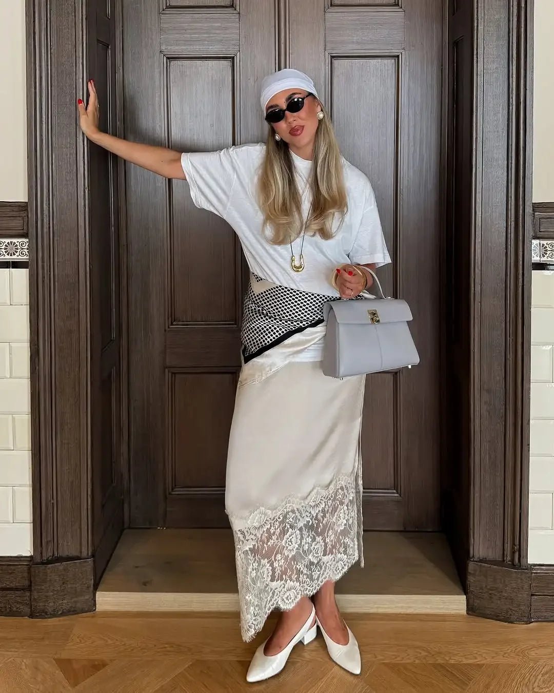 SOERA Cheska Lace Hem Satin Long Skirt with Slit - Skirts - 1005010102307758-;NG1775031590769868458 Beige S