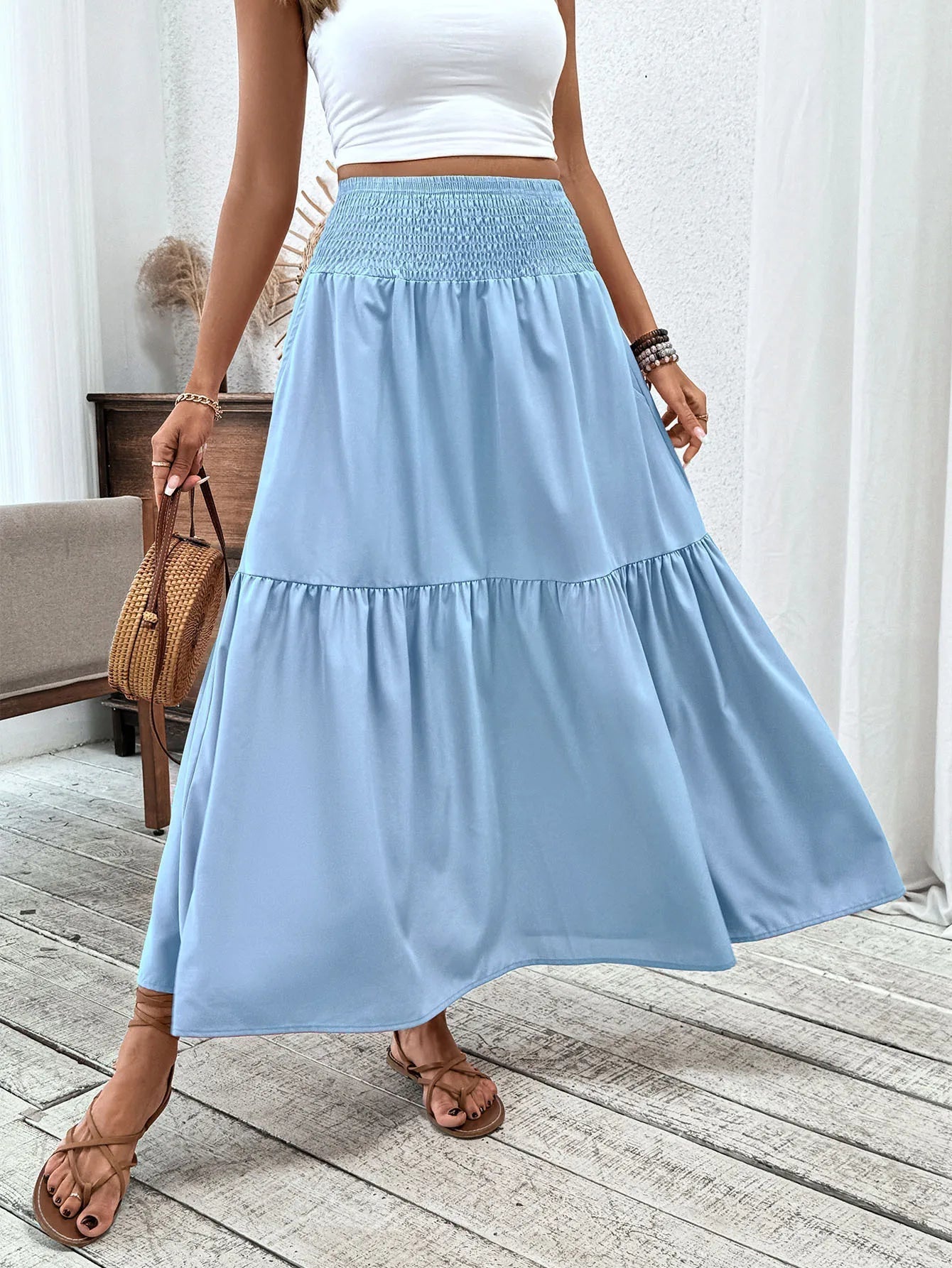 SOERA Rivka Boho Floral Maxi Skirt - Skirts -  Plain Blue S