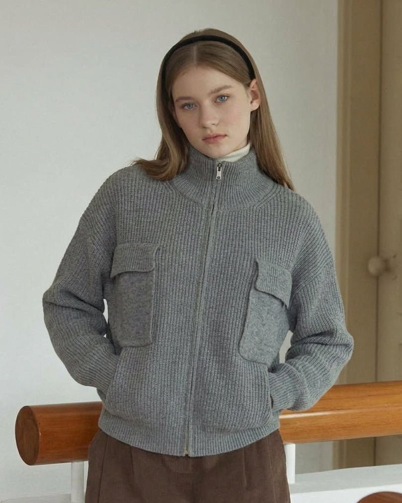 SOERA Amanda Funnel Neck Zip Up Sweater - Sweaters - SOERA-319171-GRE-S-03075 Grey S