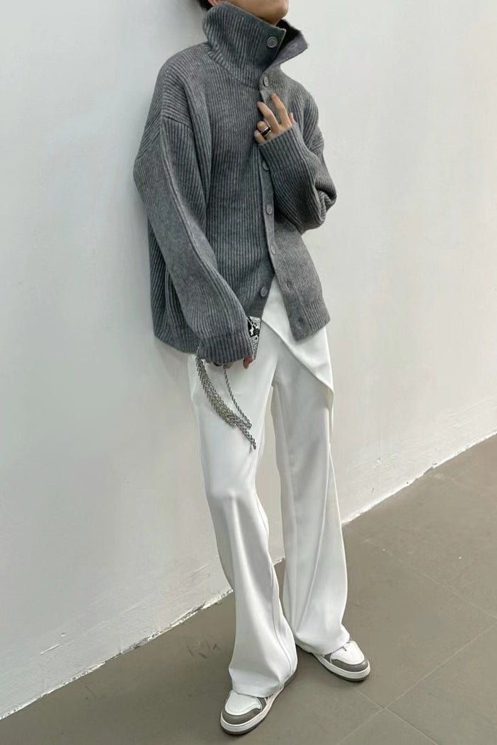 SOERA Donna Ribbed Funnel Neck Cardigan - Sweaters & Cardigans - qb1770276357232342107 Grey One Size