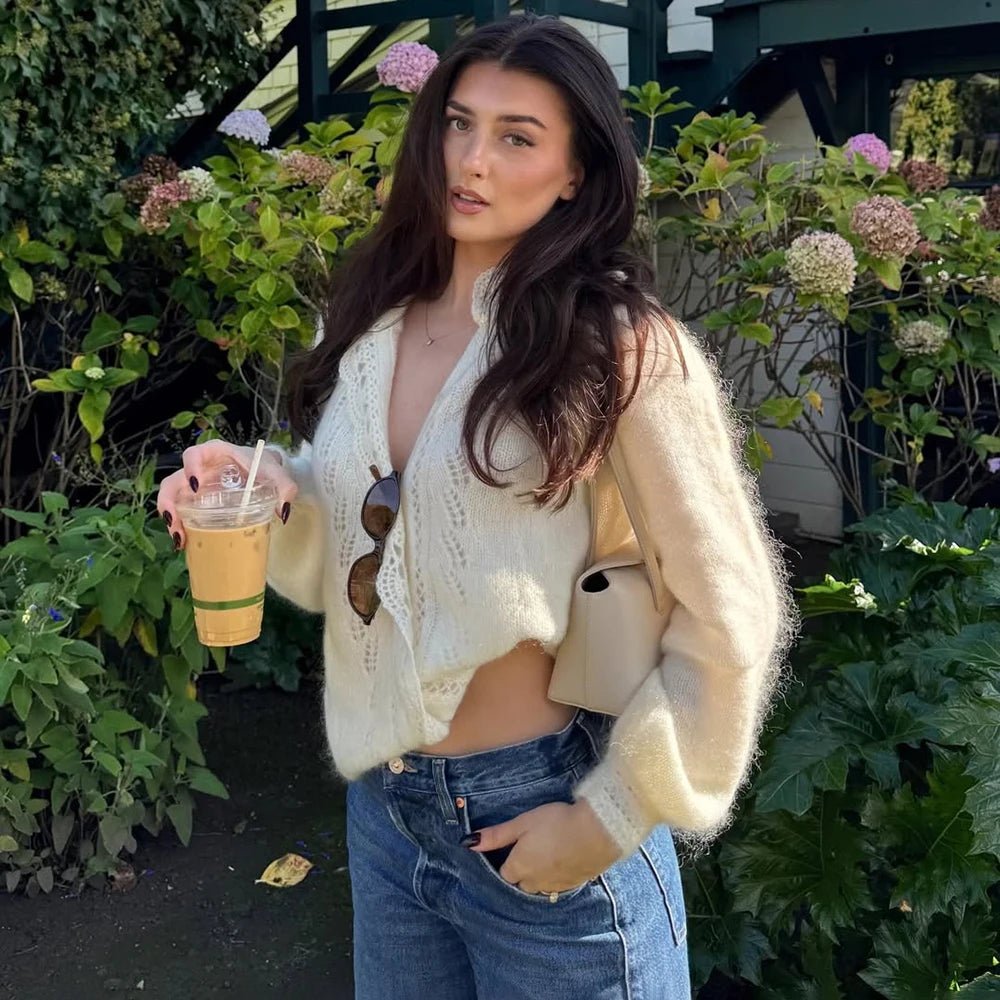 SOERA Lia White Lace Knit Cardigan - Sweaters & Cardigans - 1005010096718429-;SR1769414229120603288 White L